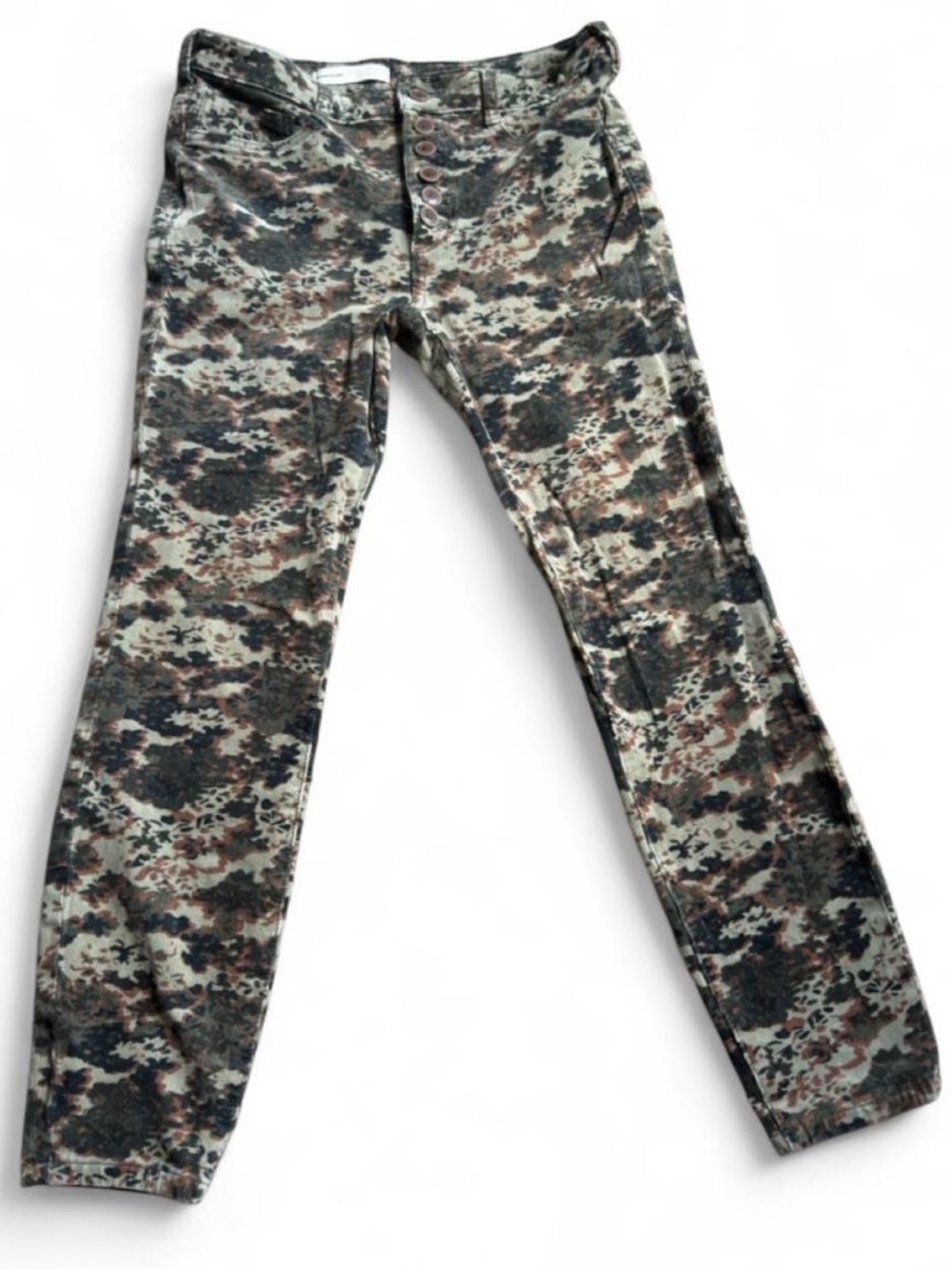 Pilcro Hi-Rise Button-Fly Skinny Corduroy Pants floral-infused green camo Anthro